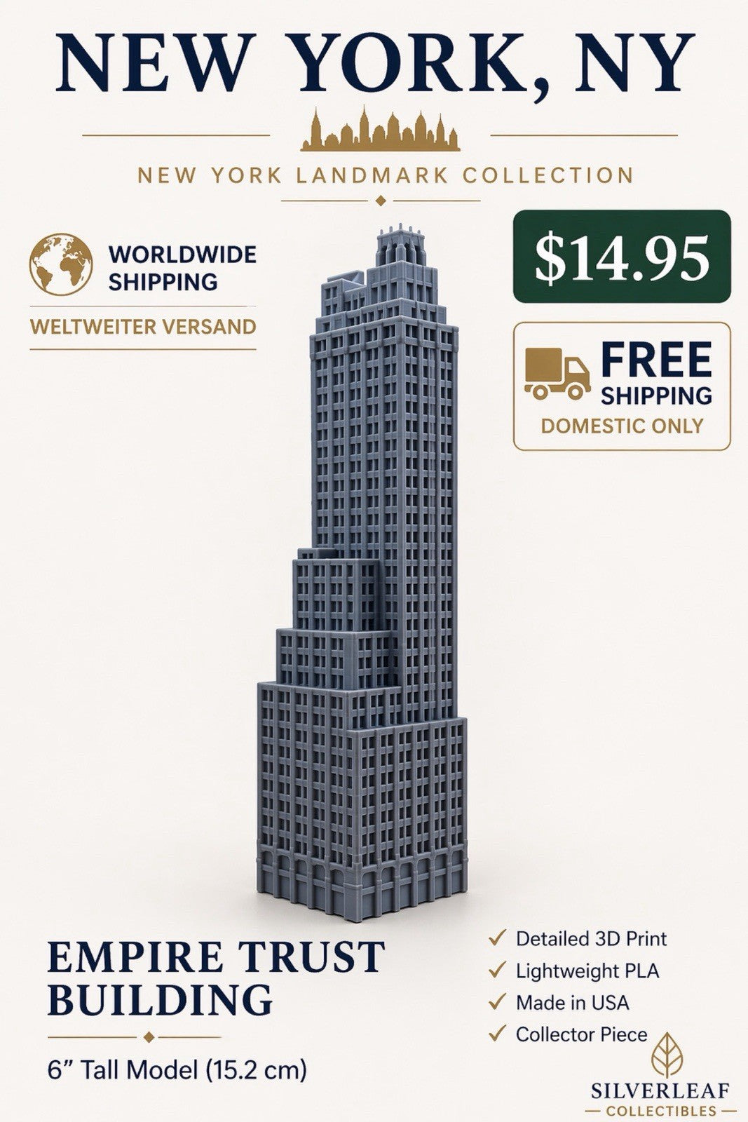 Empire Trust Company Building Model - New York - 6" (15.2 cm)